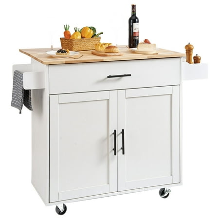 BENTISM Rolling Kitchen Storage Carts with Drawers Medium Density Fiberboard White 35.40 in
