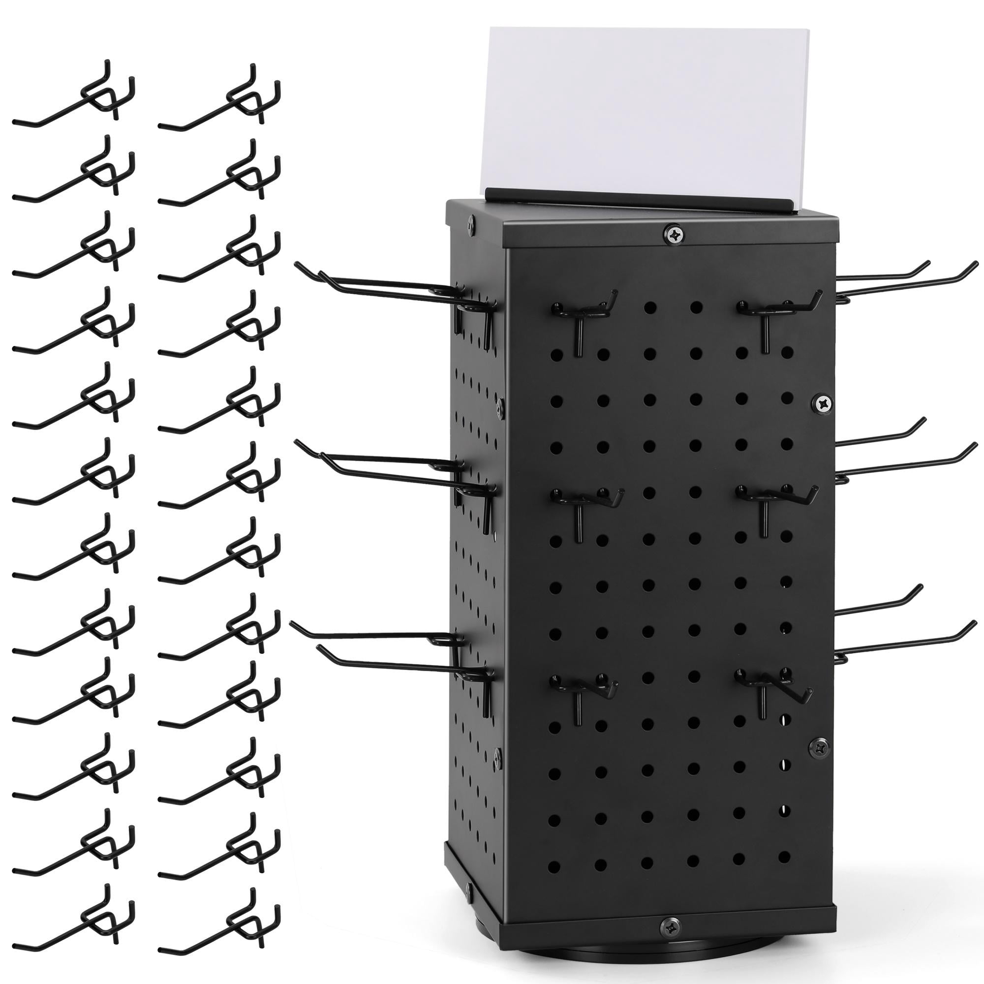 Storage Standard Pegboard Rotating Display Stand with 24 Hooks Metal Retail Display Rack for Jewelry and Crafts 17 inch