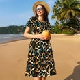 thumbnail image 4 of Disketp Teal Leopard para Vestido de Manga Corta para Mujeres, Vestidos de Verano para Mujeres, Casual y Holgado para la Playa, 4 of 6