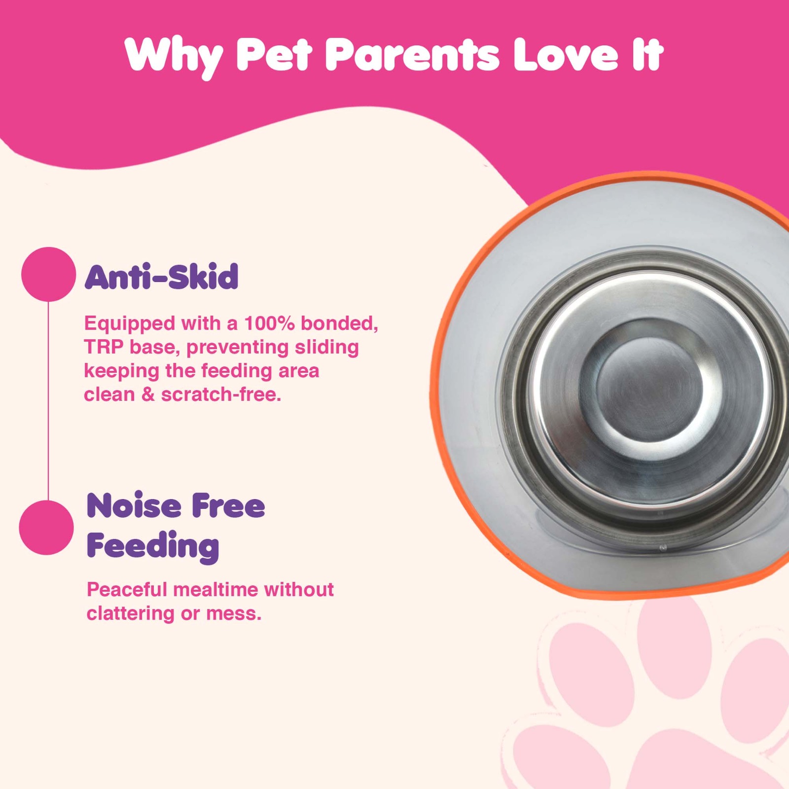 Happinesque 1Pc Stainless Steel Dog & Cat Bowl with Pellucid Plastic, Anti Skid, Non Tip, 8 Cups (Gray)