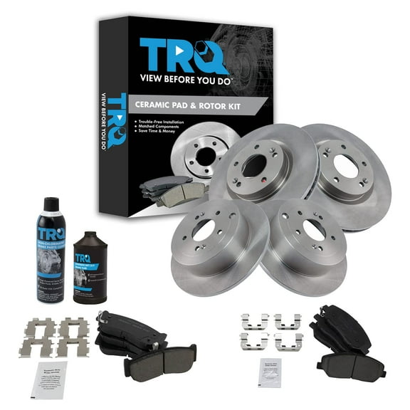 TRQ Rotor & Brake Pad Ceramic Front Rear Kit w/Fluids for 07-09 Hyundai Santa Fe BKA16765