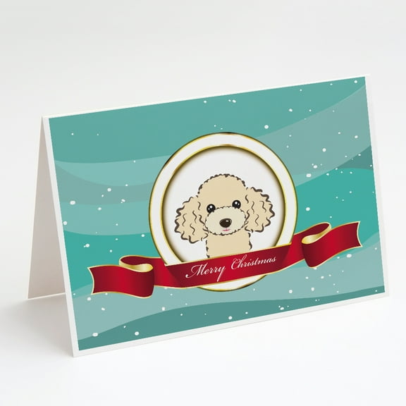 Buff Poodle Merry Christmas Greeting Cards and Envelopes Pack of 8