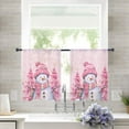 thumbnail image 3 of Christmas Snowman, Semi Sheer Curtains 45 Inch Length 2 Panels Set, Pink Winter Fantasy Snowflake Sheer Kitchen Curtain Privacy Voile Window Curtain for Living Room Bedroom Rod Pocket Drapes, 3 of 7