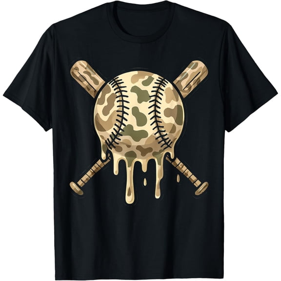 Baseball Drip Camo Baseball Bats Boys Sports Cool Game Day T-Shirt