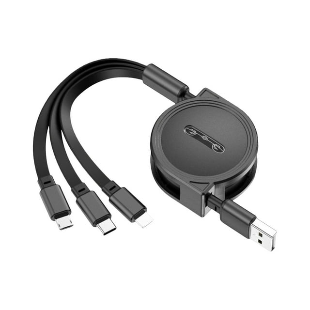 Edgergery Câble USB Rétractable 3 en 1 à Cinq Vitesses Câble de Données Universel Portable Charge Rapide avec Connecteur Type C/Micro USB/IOS Max 120cm