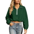 thumbnail image 4 of VSSSJ Women's Half Zip Cropped Sweatshirts Loose Long Sleeve Drop Shoulder Pullover Sweatshirt Lightweight Trendy Workout Crop Tops Green XXL, 4 of 8