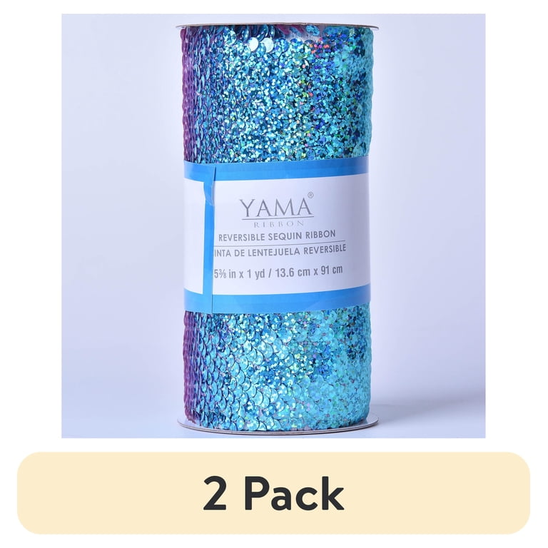 Yama Reverse Sequin Ribbon, Blue/Pink Glitter, 2-Pack photo 1