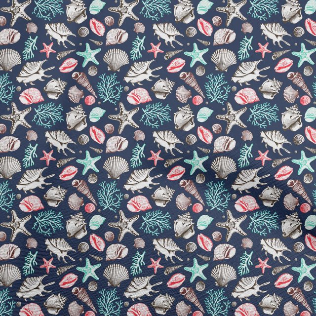 oneOone Cotton Poplin Navy Blue Fabric Sea Shells Pattern Craft Projects Decor Fabric Printed By The Yard 56 Inch Wide