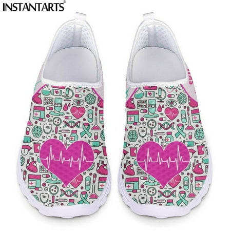

Hospital ECG EMT EMS Pattern Flats Shoes for Women Breathable Slip-on Mesh Sneakers Femme Light Casual Work Loafers