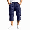 thumbnail image 4 of CQONEPT Mens Capri Cargo Pants Elastic Waist Drawstring Pant Stretch Straight Fit Trousers with Multi Pockets Navy 3XL, 4 of 5