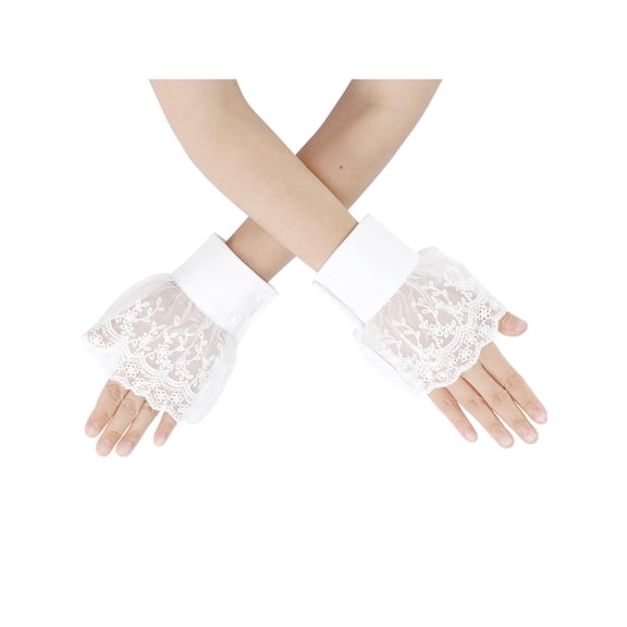 INSPIRE CHIC Women's Lace Fingerless Gloves Wrist Length Wedding Elegant White Ruffled Floral Gloves for Bridal Party Gloves White-1(With elasticity)