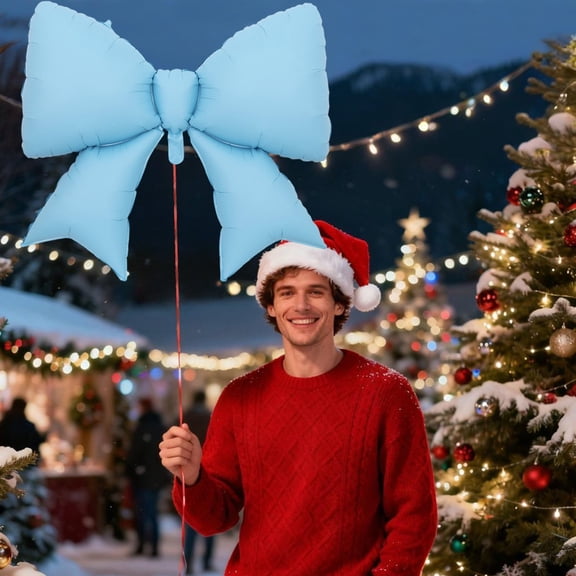 Coffee Shop Dessert Shop Decor - Large Bow Balloon Photo Props, Birthday Party Decoration, Easy Inflate Hang Eye-Catching Prop, Light Blue