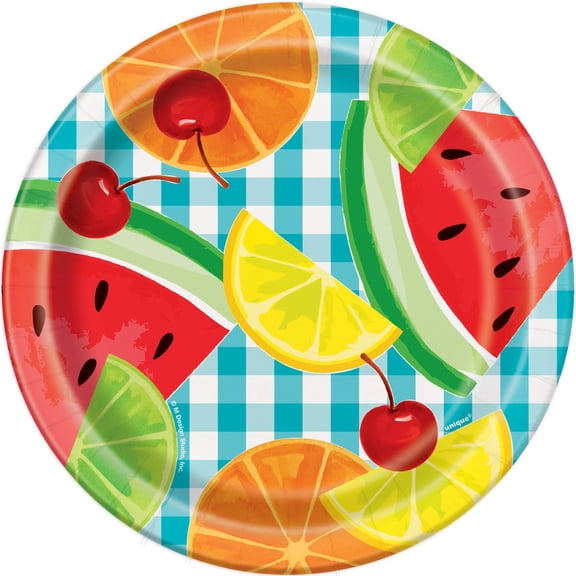 Teal Gingham Picnic Paper Dessert Plates, 7 in, 8ct