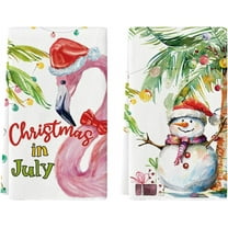 Snowman Flamingo Christmas in July Kitchen Towels Dish Towels, 18x26 Inch Palm Leaves Decoration Hand Towels Set of 2