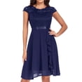 thumbnail image 2 of Dpytoraw Women's Short Sleeve Bridal Friend Dress For Wedding Lace Chiffon Mid Length Formal Evening Dress Blue XL, 2 of 5