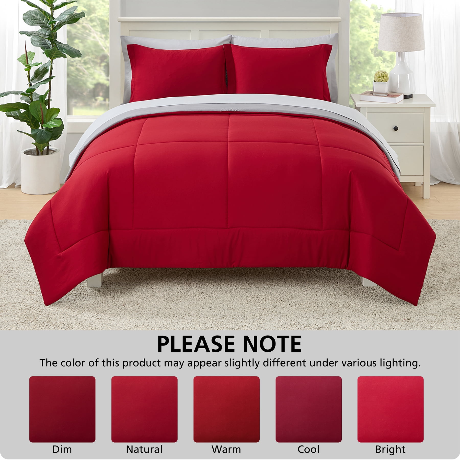 Mainstays 7-Piece Reversible Comforter and Sheet Set, Full, Red