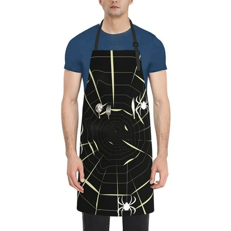 

Tebeau Spiders On The Web Print Waterproof Cooking Aprons Adjustable Bib Soft Chef Apron with 2 Pockets for Men Women