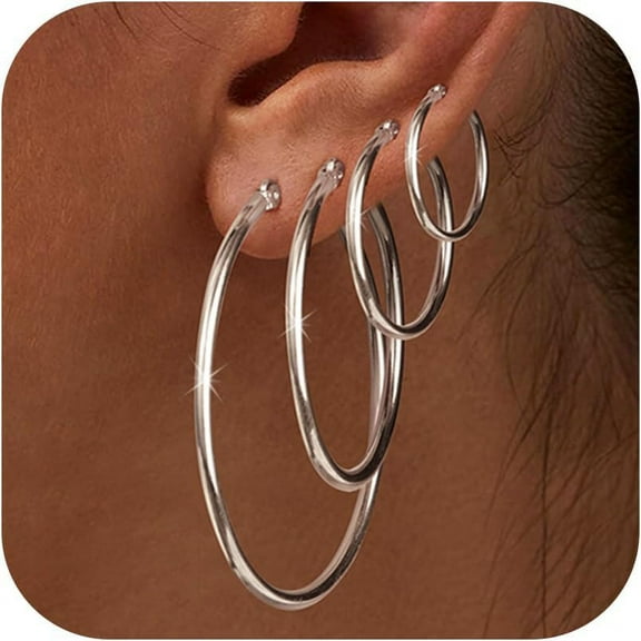 Gold Hoop Earrings Set For Women,14K Real Gold Plated Gold Hoops With S925 Sterling Silver Post Hypoallergenic Thin Hoop Earrings Gold Earrings For Women Trendy Jewelry Gifts[Z312]