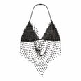 thumbnail image 4 of Miqool Women's Glitter Rhinestone Sequin Halter Tops Backless Sleeveless V Neck Asymmetrical Dance Bikini Bra Top Festival Rave Party Crop Tops, 4 of 6