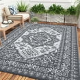 thumbnail image 2 of Haperlare 9x18ft Boho Outdoor Rugs Waterproof Reversible Plastic Straw Rug, Large Vintage Medallion RV Camping Carpet  for Deck, Picnic, Beach, Pool, Garden, Gray and White, 2 of 8