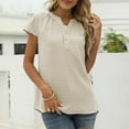 thumbnail image 2 of Chiffon Tops For Women Cute Cap Sleeve Dot Print Button Down V Neck Loose Blouse Comfortable Soft Solid Shirt, 2 of 2
