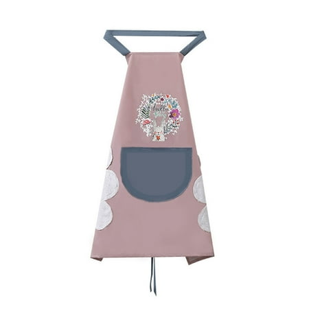 

Sorrowso Kitchen Wipeable Apron Waterproof Oil-Proof Cartoon Wreath Bunny Nail Shop Apron