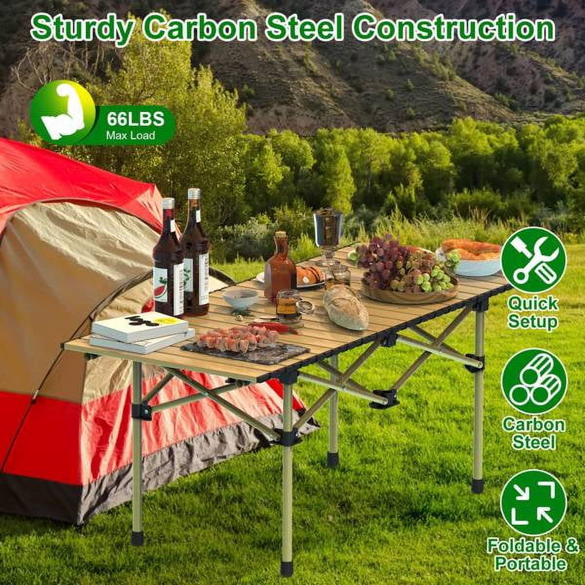 Folding Camping Table, Portable upgraded carbon steel Table with Carry Bag Heavy Duty, Lightweight Foldable Camp Table for Outdoor, Large Table for Picnic Barbecue Grill Beach Patio, 4-6 Person