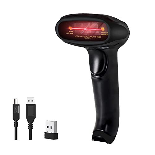 Symcode Wireless Handheld Barcode Scanner Versatile 2-in-1 (2.4Ghz Wireless+USB 2.0 Wired) 328 Feet Transmission Distance Rechargeable 1D Laser Automatic Bar Code Reader Scanner(Black)