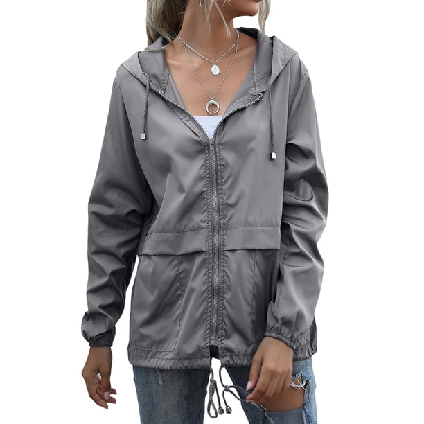 Impermeables para Mujer, Impermeables, Resistentes Al Viento, Ajustables, con Capucha y Bolsillos. Gris Oscuro S