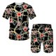 thumbnail image 4 of Conjunto de camiseta y pantalones cortos de manga corta holgados con cuello redondo y cadena de estilo europeo con estampado 3D nuevo de verano para niños, 4 of 5