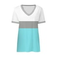 thumbnail image 4 of Fanxing Womens V Neck Tshirts Oversized Summer Tops Trendy Color Block Short Sleeve Tee Shirts Patchwork Graphic Tees Light Blue,XXL, 4 of 6