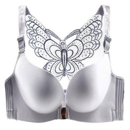 

TQWQT Women S Solid Bra Wire Free Underwear Front Closure Butterfly Backless Bra Silver 36/80CDE