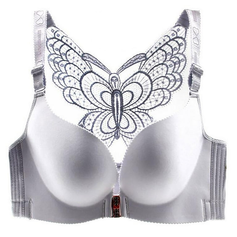 Mlqidk Women'S Solid Bra Wire Free Underwear Front Closure Butterfly  Backless Bra,Silver 34/75B 