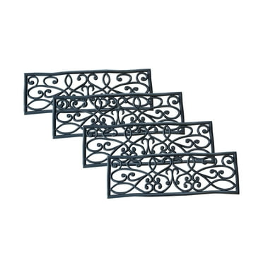 AmeriHome Black Rubber Scrollwork Stair Tread - Set of 4