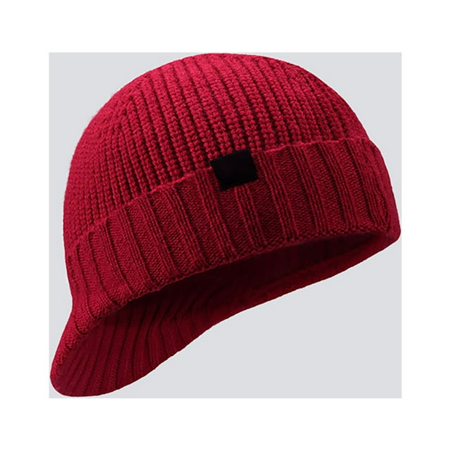 Bonnet pour Homme Bonnet à Rabat Tricoté Bonnet Noir en Laine Bord Roulé Extérieur Vacances Uni Coupe-Vent Chaud Chapeaux Bombardier Bonnets Rouges
