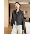 thumbnail image 5 of Abrigo de piel de oveja con grano de lichi real para mujer, tendencia primavera otoño 2024, diseño simple con múltiples bolsillos, chaqueta de cuero genuino recortada, 5 of 5