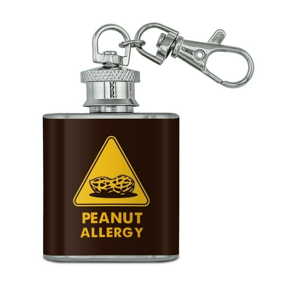 Peanut Allergy Yellow Warning Sign Stainless Steel 1oz Mini Flask Key Chain