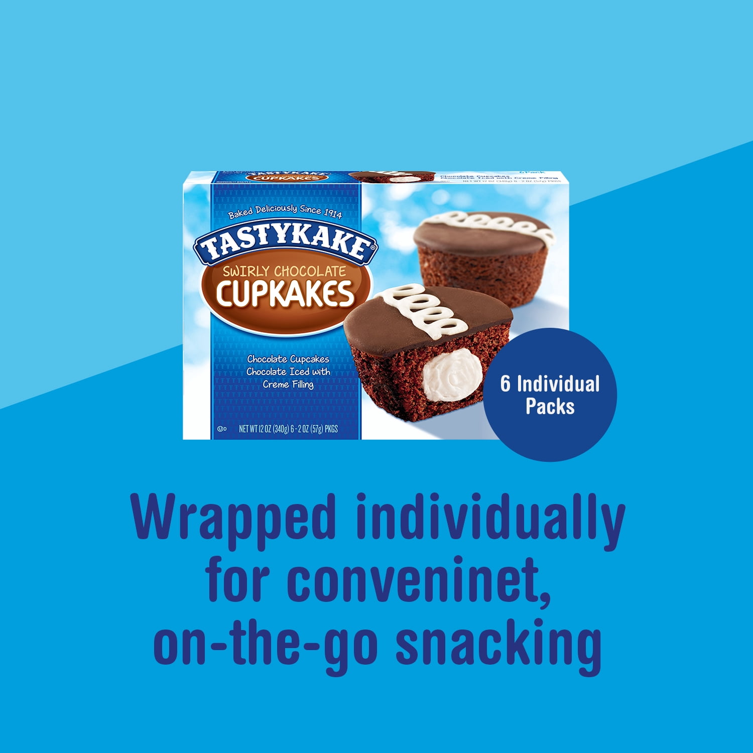 Tastykake Swirly Chocolate Cupkakes, 2 Creme Filled Chocolate Cupcakes