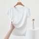 thumbnail image 5 of Mujeres Manga Corta Tops Casual, Color Sólido Cuello en V, Camiseta Casa Blusas para Mujeres, 5 of 7
