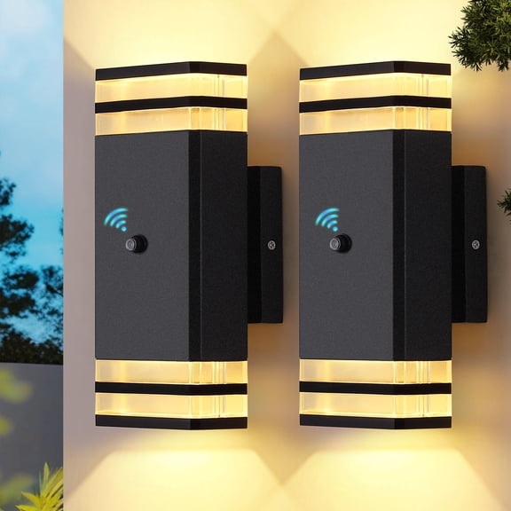 HKMGT Dusk to Dawn LED Outdoor Wall Light, IP65 Waterproof, 2700K Warm White, Black Aluminum, 2 Pack Porch Sconce