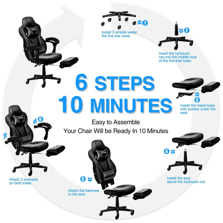 SmileMart Adjustable Ergonomic Swivel Gaming Chair with Footrest