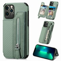 ELEHOLD Zipper Wallet Case for iPhone 12 Pro Max 6.7inch Flip Card Slots Stand Function Magnetic Closure Full Body Shockproof Protective Case,Green