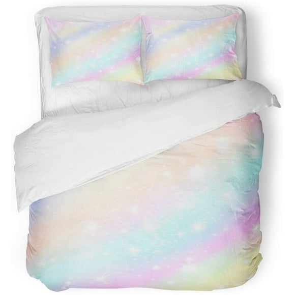 POGLIP Ensemble de Literie 3 Pièces Vanilla Sky Sundogs Matin Pastel Arc-en-Ciel Teintes Brillant Étoiles Étincelantes Poussière d'Étoiles pour Princesse Taille Simple Housse de Couette avec 2 Taie d'Oreiller pour la Décoration de la Chambre de Literie à la Maison