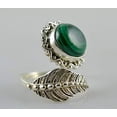 thumbnail image 5 of Malachite Round 925 Sterling Silver Handmade Women Statement Leaf Ring Size 4.5, 5 of 5