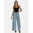 thumbnail image 2 of Madden NYC Women’s Wide Leg Cargo Jeans with Rhinestone Accents, 32” Inseam, Sizes XXS-XXL, 2 of 5
