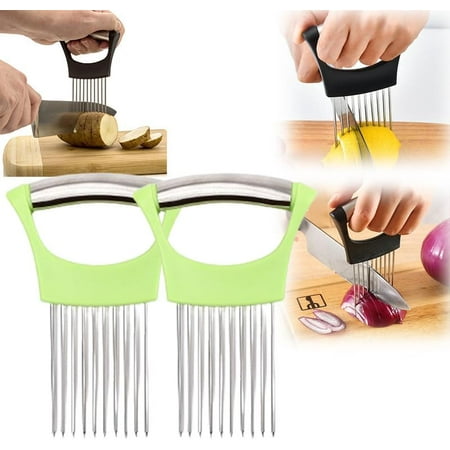 

Stainless Steel Onion Slicer Multifunctional Slice Holder for Onion Tomato Fruit & Meat (Black)