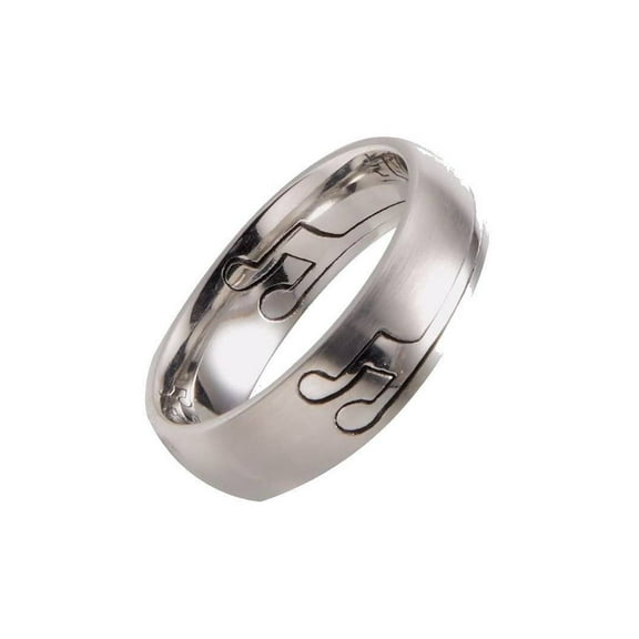 Metals Jewelry Adult Men's / Women's 6mm Musical Note Puzzle Ring 316L Surgical Stainless Steel Band Size 4