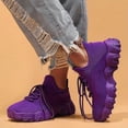 thumbnail image 3 of Platform Sneakers for Women Stretch Knitted Slip on Chunky Tennis Shoes Casual Cushioning Lace up Running Athletic Shoes Dark Purple Size 5.5, 3 of 6