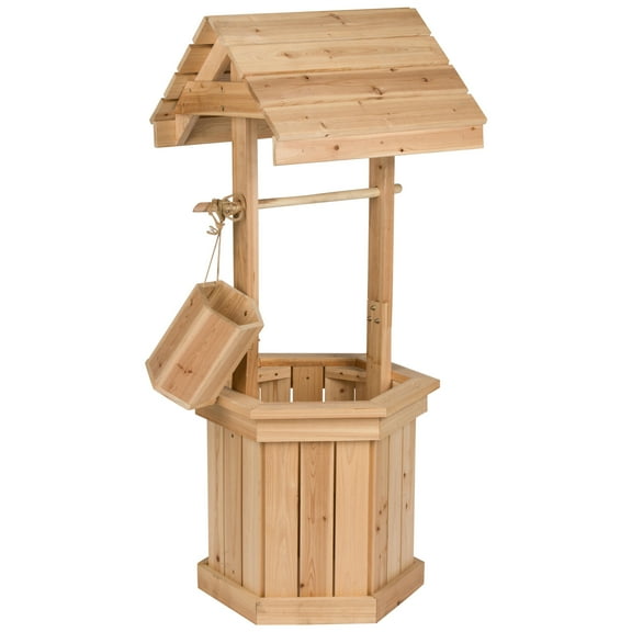 Shine Company Transitional Cedar Wood Decorative Wishing Well in Beige