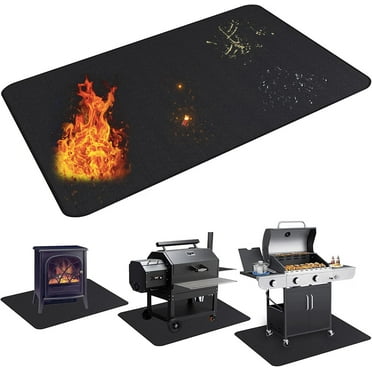 Under Grill Mat 60 x 40 Inch for Outdoor Decks, Patios, Gas Grills Oil-Proof Fireproof Waterproof BBQ Fireproof Mat Protects Deck Grass, Black